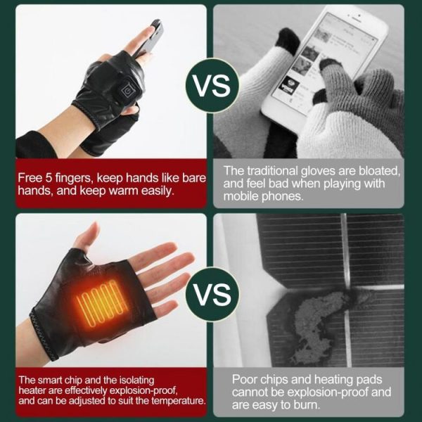 1 Pair Adjustable Temperature Rechargeable Intelligent Electric Heating Gloves Half Finger Gloves, Size: L (Pink) - Image 5