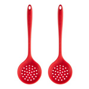 2pcs Non-stick High Temperature Resistant Silicone Cookware, Style: Leak Spoon (Red)