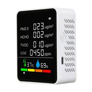 ZN-2COWT 6 In 1 PM2.5 Infrared Sensor CO2 Formaldehyde TVOC Temperature Humidity Detector (White)