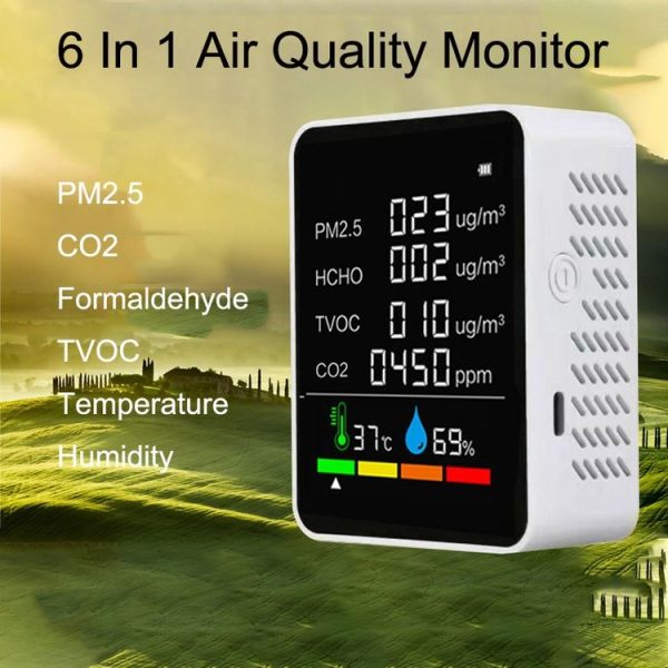 ZN-2COWT 6 In 1 PM2.5 Infrared Sensor CO2 Formaldehyde TVOC Temperature Humidity Detector (White) - Image 6