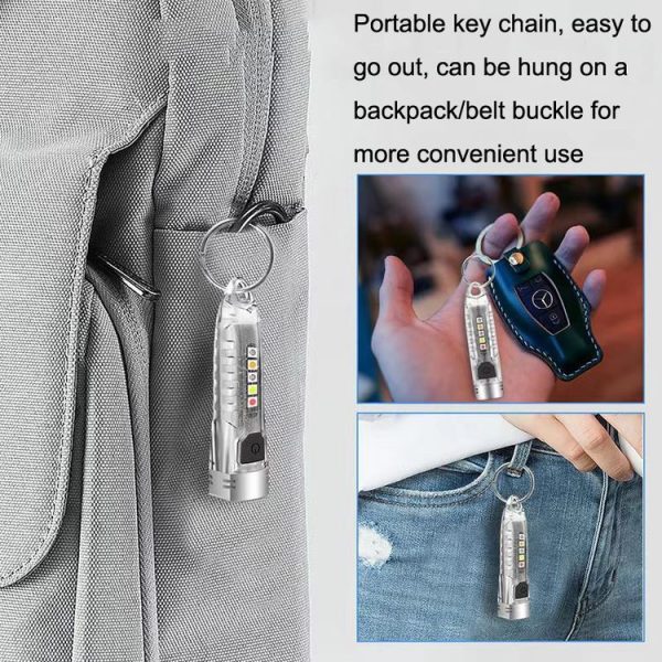 V1 Keychain Lantern Mini Light Flashlight Multifunctional Outdoor Home Flashlight (Transparent White) - Image 6