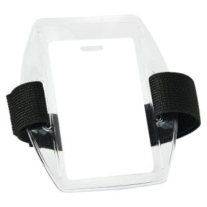PVC Soft Plastic Card Holder Polyester Reflective Wristband Badge Card Holder Arm Adjustable ID Badge, Specification: Black