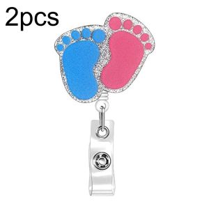 2pcs 65cm Retractable Pull Badge Reel Kristall-Acryl Name Tag Card Badge Holder (Infant Footprint)