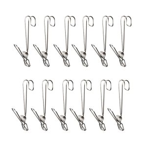 12pcs With Long Tail Clothes Drying Clip Stainless Steel Ribbon Hook Hanging Clip