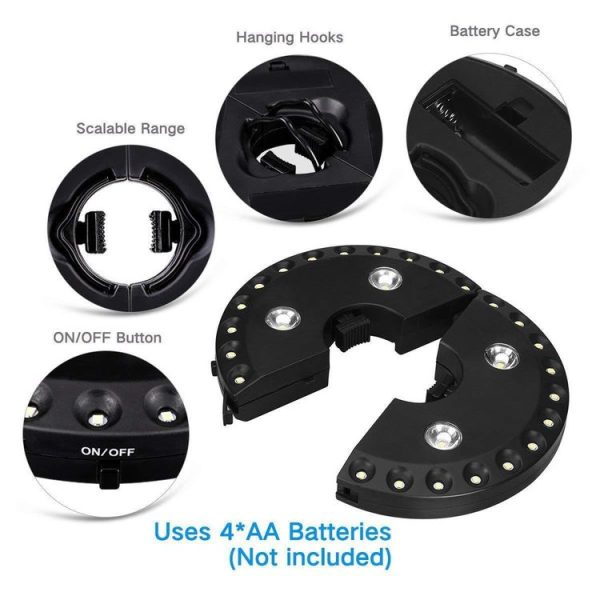 24+4 LEDs Umbrella Light Balcony Emergency Tent Light Camping Ligh for 2.5-3.5cm Pole (Black) - Image 6