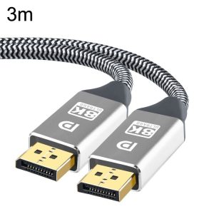 3m 1.4 Version DP Cable Gold-Plated Interface 8K High-Definition Display Computer Cable 30AWG OD: 6.3MM With Nylon Mesh (Silver)