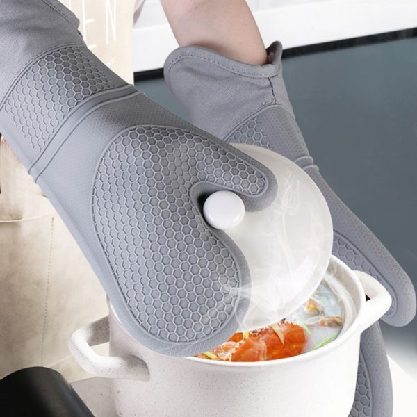 ZYA-426 Longer And Thicker Insulated Gloves Silicone Kitchen Baking Gloves (Gray) - Image 9