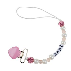 Infant Baby Pacifier Clip Chain Clay Crystal Anti-drop Heart Nipple Clip (Pink)