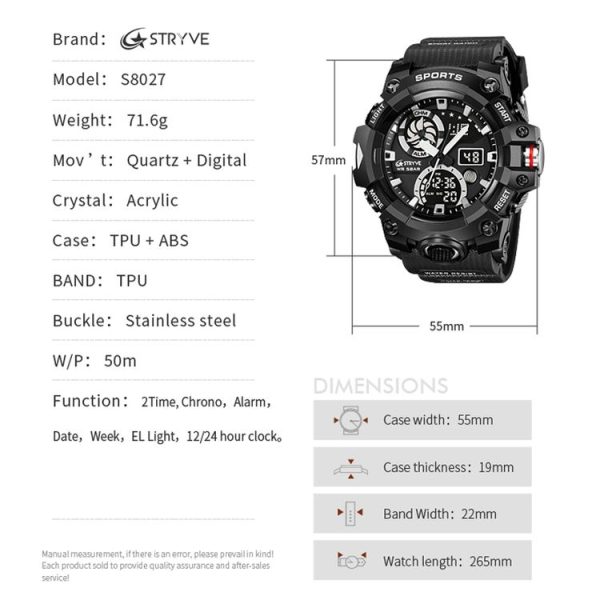 STRYVE S8027 Sports Multifunctional Luminous Dual Display Chronograph Student Watch (Black Blue) - Image 12