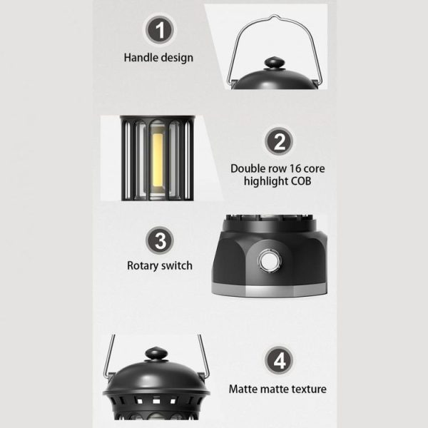 Rechargeable COB Portable Outdoor Camping Lamp Atmosphere Tent Lamp Retro Lamp, Size: Small Beige - Image 6