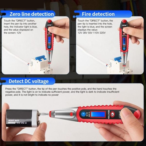 ANENG VD700 2pcs Sound and Light Alarm Non-contact Digital Display Sensor Multi-function Test Pen (Yellow Green) - Image 12