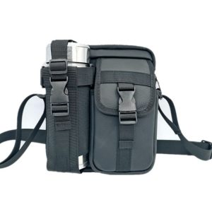 8 Inch Leather Shoulder Mobile Phone Messenger Bag Casual Water Bottle Bag (Black)