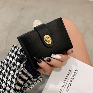 Mini Retro PU Leather Card Bag Multi-Slot Lock Coin Purse (Black)