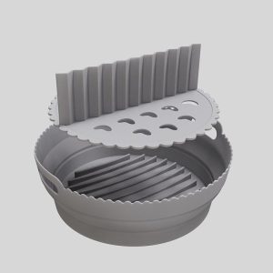 Round 2 Layer Air Fryer Silicone Basket Reusable Foldabl Air Fryer Mold Liner Tray (Gray)