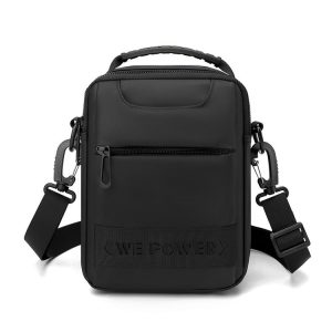 WEPOWER Simple Men Messenger Bag Can Wear Belt Hanging Bag Handheld Shoulder Bag (Black)