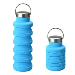 500ml Outdoor Sports Silicone Telescopic Cup Portable Foldable Travel Water Kettle (Blue Handle Lid)