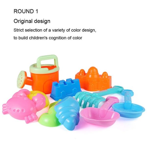 13pcs / Set Children Beach Toys Set Large Sand Shovel Bucket Sand Digging Tools Hourglass, Color: Blue Round Castle - Image 3