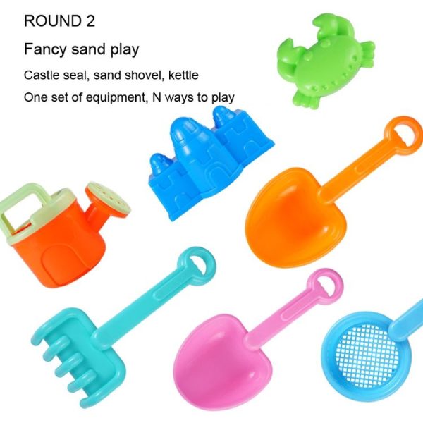 13pcs / Set Children Beach Toys Set Large Sand Shovel Bucket Sand Digging Tools Hourglass, Color: Blue Round Castle - Image 4