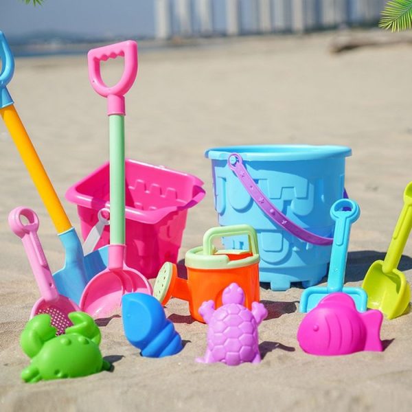 13pcs / Set Children Beach Toys Set Large Sand Shovel Bucket Sand Digging Tools Hourglass, Color: Blue Round Castle - Image 6