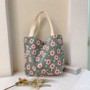 Retro Floral Bag Casual Tote Large Capacity Corduroy Handbag, Style: Cherry