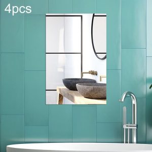 4pcs 15cm x 10cm Right Angle Models Rectangle Acrylic Mirror Stereo Wall Stickers (Silver)