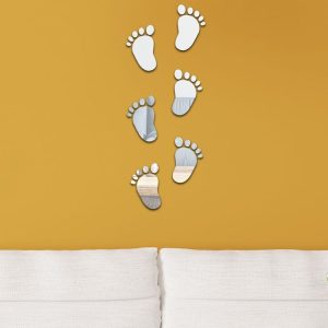 36pcs / Set Acrylic Small Feet Stereo Wall Stickers Home Decoration Soft Mirror (Silver)