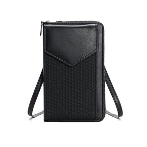 Multifunctional Weaving Ladies Cell Phone Bag Shoulder Crossbody Wallet (Black)