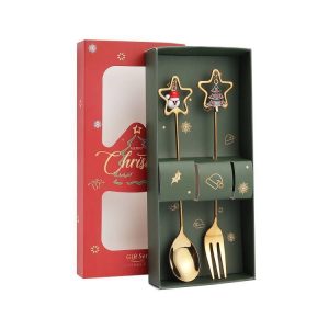 2pcs / Pack A410 Christmas Stirring Spoon Dessert Fork Christmas Eve Star Tableware Gift