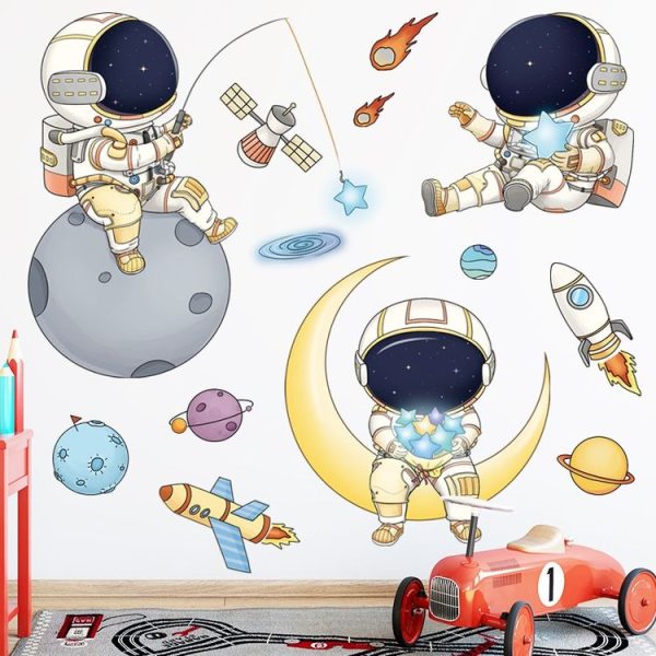2pcs / Set 30x90cm Children Room Astronaut Wall Stickers Kindergarten Cosmic Stars Cartoon Background Wallpaper - Image 6