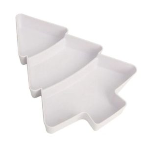 Christmas Tree Shape Fruit Discs Compartmentalized Home Snack Dish Plastic Candy Dried Fruit Melon Seed Organizer (White)