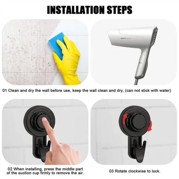 Wall Strong Suction Cup Hook Punch Free Rotating Multi-Purpose Hooks (Black) - Image 8