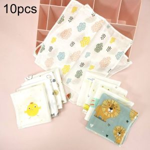 10pcs / Pack 25x25cm Double Layer High Density Print Gauze Handkerchief Toddler Drooling Towel (Mixed Color)