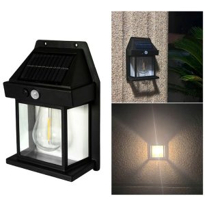 Solar Outdoor Tungsten Wall Light 3 Modes Body Sensing Waterproof Garden Villa Night Light, Spec: Regular Black
