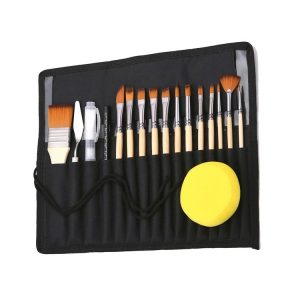 ZHU TING 18pcs / Set Two Color Nylon Bristle Paintbrush Set Painting Watercolor Brushes With Cloth Bag (Black Rod)