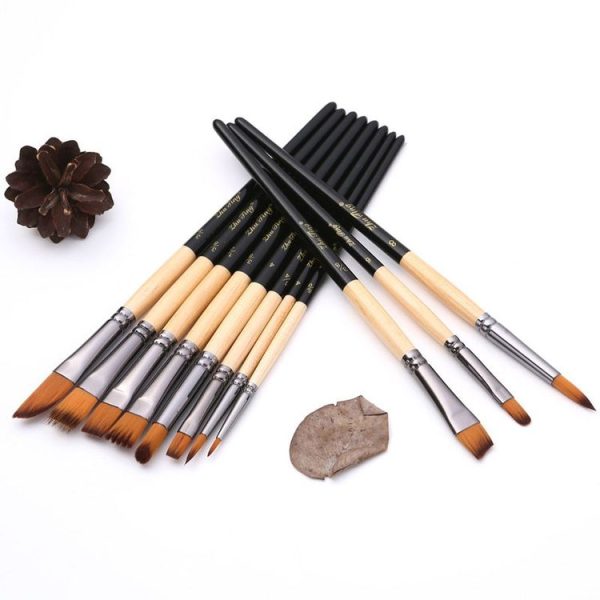ZHU TING 18pcs / Set Two Color Nylon Bristle Paintbrush Set Painting Watercolor Brushes With Cloth Bag (Black Rod) - Image 2