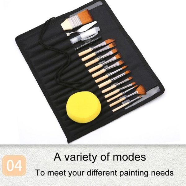 ZHU TING 18pcs / Set Two Color Nylon Bristle Paintbrush Set Painting Watercolor Brushes With Cloth Bag (Black Rod) - Image 8