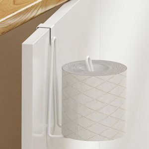 Bathroom Paper Towel Rack Wall Mounted Shelf Bathroom No-Punch Tissue Hook (White)
