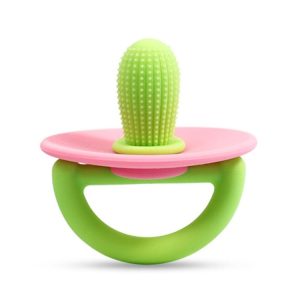 Silicone Cactus Teether Baby Anti Teething Sticks Toys (Green And Pink)