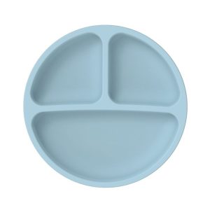3 Compartments Baby Silicone Suction Cup Plate Childrens Complementary Feeding Bowl (Blue)