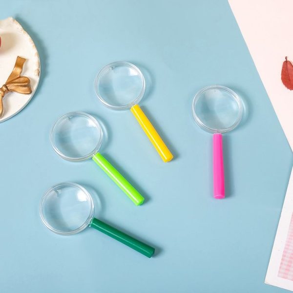 4pcs 40mm 3X Plastic Acrylic Lens Children Teaching Magnifier Color Handle Magnifying Glass, Color Random Delivery