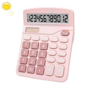 12-Digit Large Screen Solar Dual Power Calculator Student Exam Accounting Office Supplies (Pink)