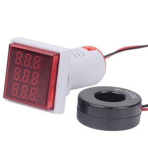 SINOTIMER ST17VAH 3 In 1 Square LED Digital Display AC Voltage Current Frequency Indicator 60-500V 0-100A 20-75Hz (01 Red)