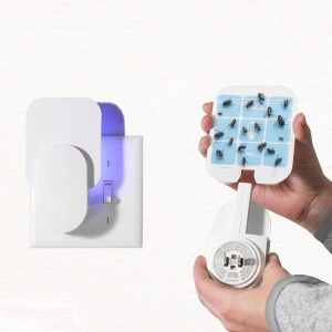 Plug-In Refillable Fly Trap For Flies, Moths, Gnats, And Other Flying Insects With 2 Glue Cards EU Plug (White)