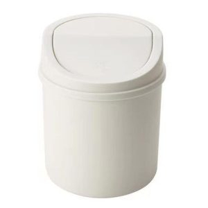 Mini Flip Lid Desktop Trash Can Student Dormitory Living Room Cute Storage Bucket (White)