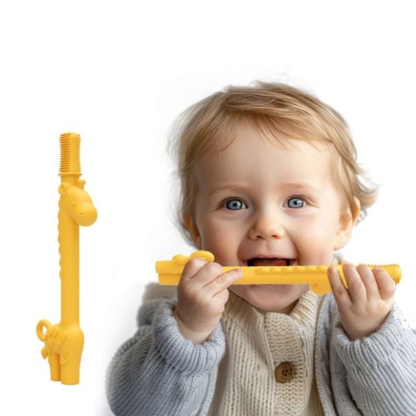 Baby Deer Toys Food Teething Sticks Silicone Giraffe (Yellow) - Image 2