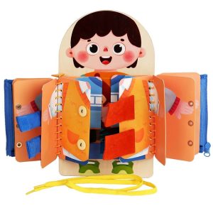 Children Wooden Multi-layer Practice Dressing Board Montessori Early Learning Educational Toy (Girl Model)