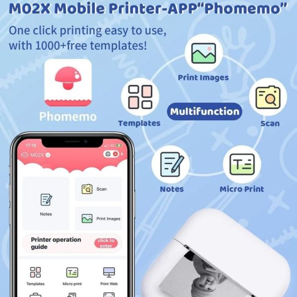 Phomemo M02X Inkless Pocket Printer Bluetooth Thermal Portable Sticker Maker Machine (White) - Image 5