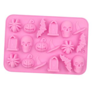 18 Grids Halloween Skull Chocolate Silicone Molds DIY Cake Decoration Mould (Pink)