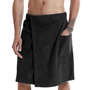Adjustable Sticky Beach Towel Shower Room Men Wearable Bathrobe with Pockets, Size: M (Black)