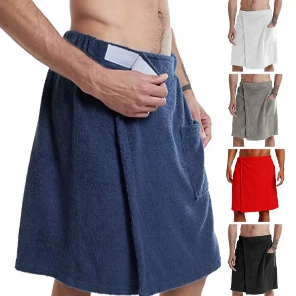 Adjustable Sticky Beach Towel Shower Room Men Wearable Bathrobe with Pockets, Size: M (Black) - Image 4
